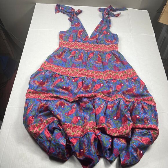 House of Harlow 1960 Midi Dress Floral Tiered V-Neck Tropical Boho Side Zip M - Picture 1 of 9